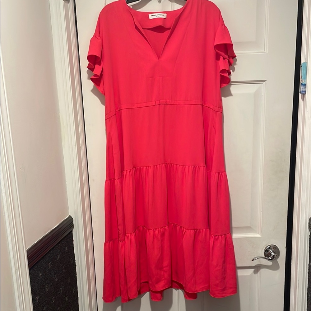 Amanda Uprichard Ruffled Pink poly Calf length Dress Size M.